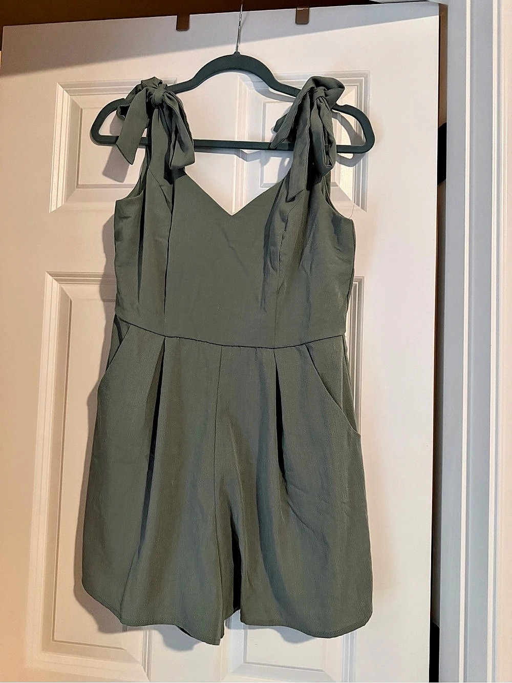 Green Tie-Shoulder Romper Like New